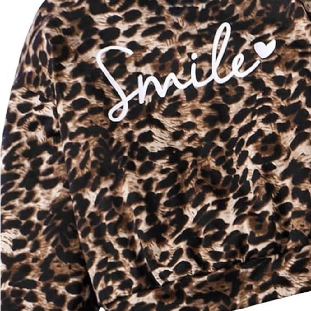 Brown and Black Leopard Print Sweatshirt with Smile Design